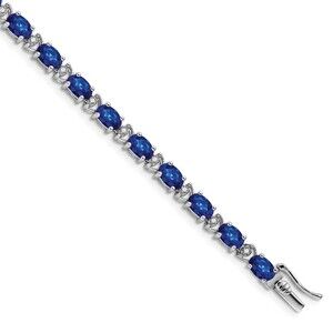 14k White Gold Oval Created Sapphire And Diamond Bracelet